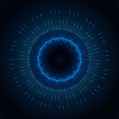 Technology concept, moving radial lines & shiny lights abstract background.