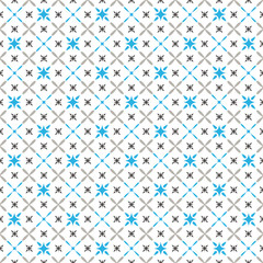 Seamless vector grid pattern with blue and gray floral elements on white background.
Endless texture for documents, textile, wrap or wallpaper.