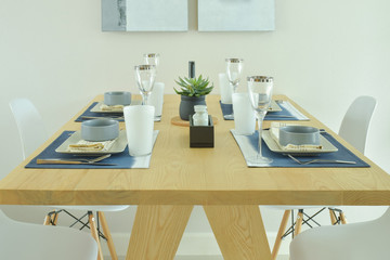 Wooden dining table with dining set in modern style decorative