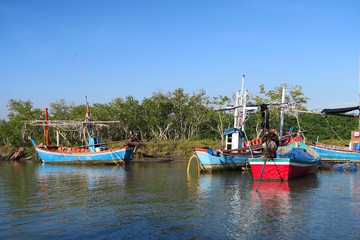 A few traditional fishing boats in Thailand