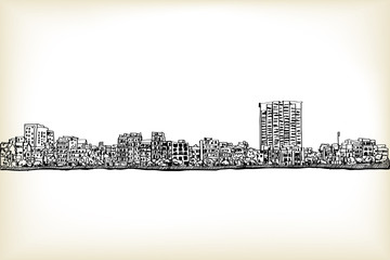 city scape free hand drawing, Hanoi city, vector and illustration