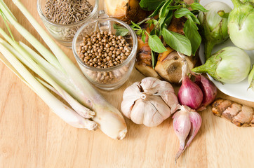 Thai food ingredients,spices and herb for spicy curry cooking