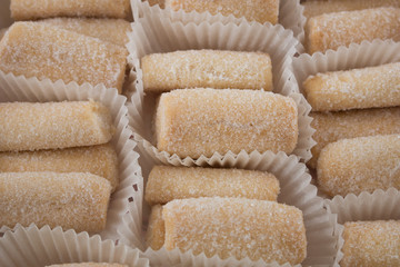 Cookies in a box closeup top view 
