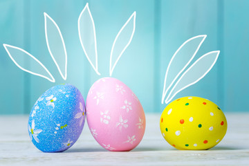 Easter eggs on wooden background