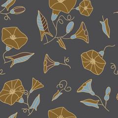Seamless pattern with the bindweed on a gray