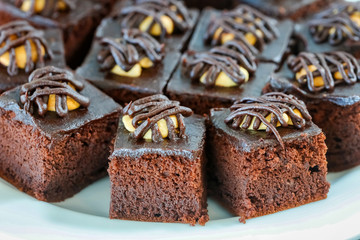 close up shot of sweet delicious brownies