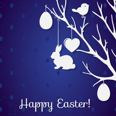 Easter paper decoration in the form of tree with eggs and rabbit