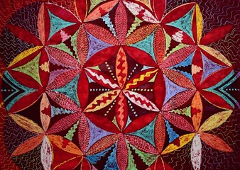 Fototapeta premium Mandala, drawing. Decor circle pattern, engraved ink on wax crayons. 