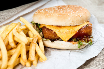 Cheese burger - American cheese chicken burger with fresh salad