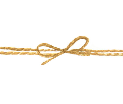Watercolor painting of string or twine tied in a bow isolated on white background