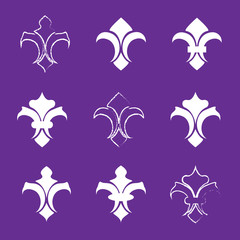 Engraving fleur de lis icons set. Antique decoration fleur de lis. fleur de lis vector