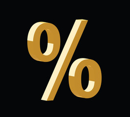 golden 3d percent symbol vector on black background