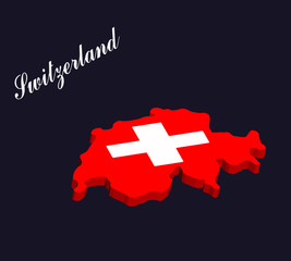 Switzerland 3d map vector with the swiss flag on dark blue background