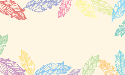 Cute background with feathers. Vector card design with border in bohemian style.