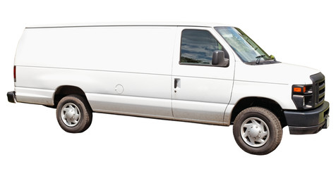 Side view of isolated white delivery van.