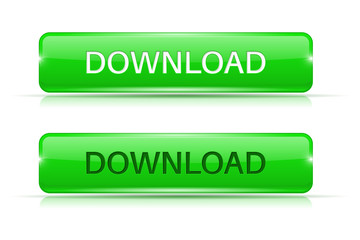 Download button. Green 3d icon. Normal and active