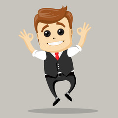 Vector illustration. Businessman shows OK. Happy businessman.