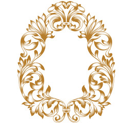 Golden vintage border frame engraving with retro ornament pattern in antique baroque style decorative design. Vector.