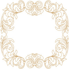 Golden vintage border frame engraving with retro ornament pattern in antique baroque style decorative design. Vector.