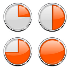Round loading progress icon. Orange and white sign with chrome frame