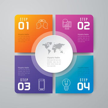 Infographics design vector and business icons with 4 options.