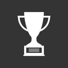 Trophy cup flat vector icon. Simple winner symbol. White illustration isolated on black background.