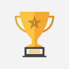 Trophy cup flat vector icon. Simple winner symbol. Gold illustration isolated on white background.