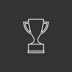 Trophy cup flat vector icon in line style. Simple winner symbol. White illustration isolated on black background.
