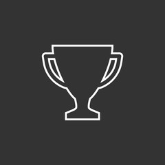 Trophy cup flat vector icon in line style. Simple winner symbol. White illustration isolated on black background.