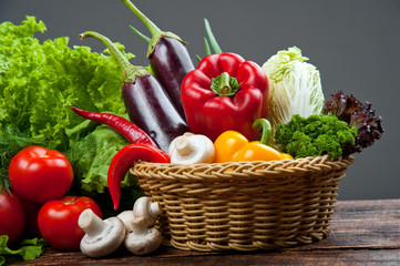 organic food background Vegetables in the basket