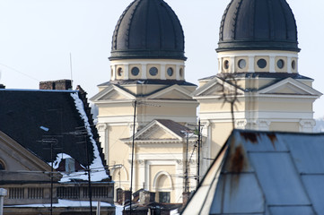 Unusual view of Lviv from top floor window
