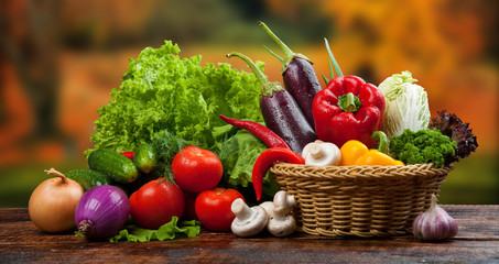 organic food background Vegetables in the basket
