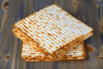 passover matzo on wooden table
