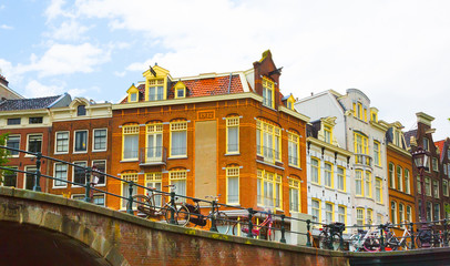 Naklejka premium Cityscape with ancient architecture of Amsterdam