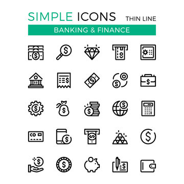 Money, business, banking, finance vector thin line icons set. 32x32 px. Modern line graphic design concepts for websites, web design, mobile app, infographics. Pixel perfect vector outline icons set