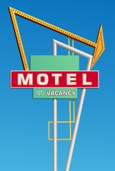Route 66 style motel sign with copy space, Sky is removable in vector version.