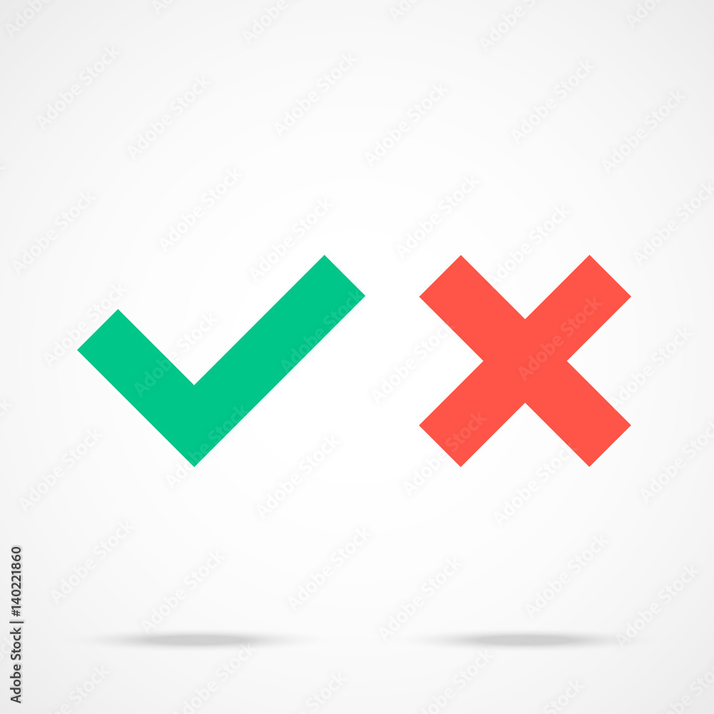 Poster check marks icons set. tick ​​and cross checkmarks. flat design vector illustration