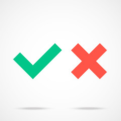 Obraz premium Check marks icons set. Tick ​​and cross checkmarks. Flat design vector illustration