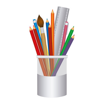 coloured pencils in jar icon, vector illustraction design image