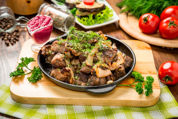 grilled meat and liver. Tasty and healthy food