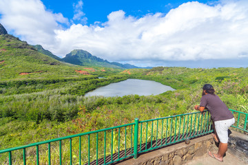 Fototapeta na wymiar Historic Hawaiian Menehune Fishpond Overlook, Kauai island, Hawaii