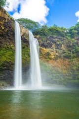 Amazing twin Wailua waterfalls on Kauai island, Hawaii
