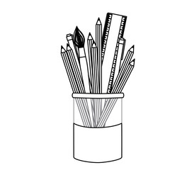 silhouette coloured pencils in jar icon, vector illustraction design image