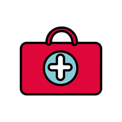 red suitcase healthcare with blue hospital symbol, vector illustraction design