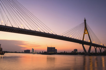 Fototapeta na wymiar Sunset Scene Bhumibol Bridge, Bangkok, Thailand