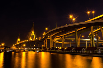 Fototapeta na wymiar The Bhumibol Bridge also known as the Industrial Ring Road Bridge, Bangkok, Thailand.
