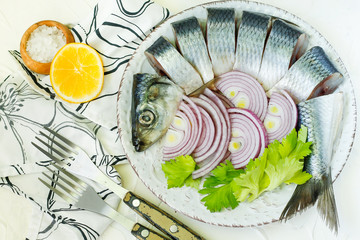 Salted herring with onion and celery
