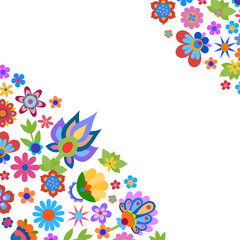 Background with naive style colorful flowers