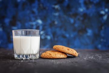 Oatmeal cookies and a glass of milk. The concept of healthy eating and vegetarianism.