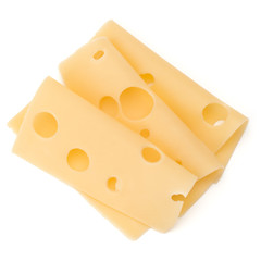 three Cheese slices isolated on white background